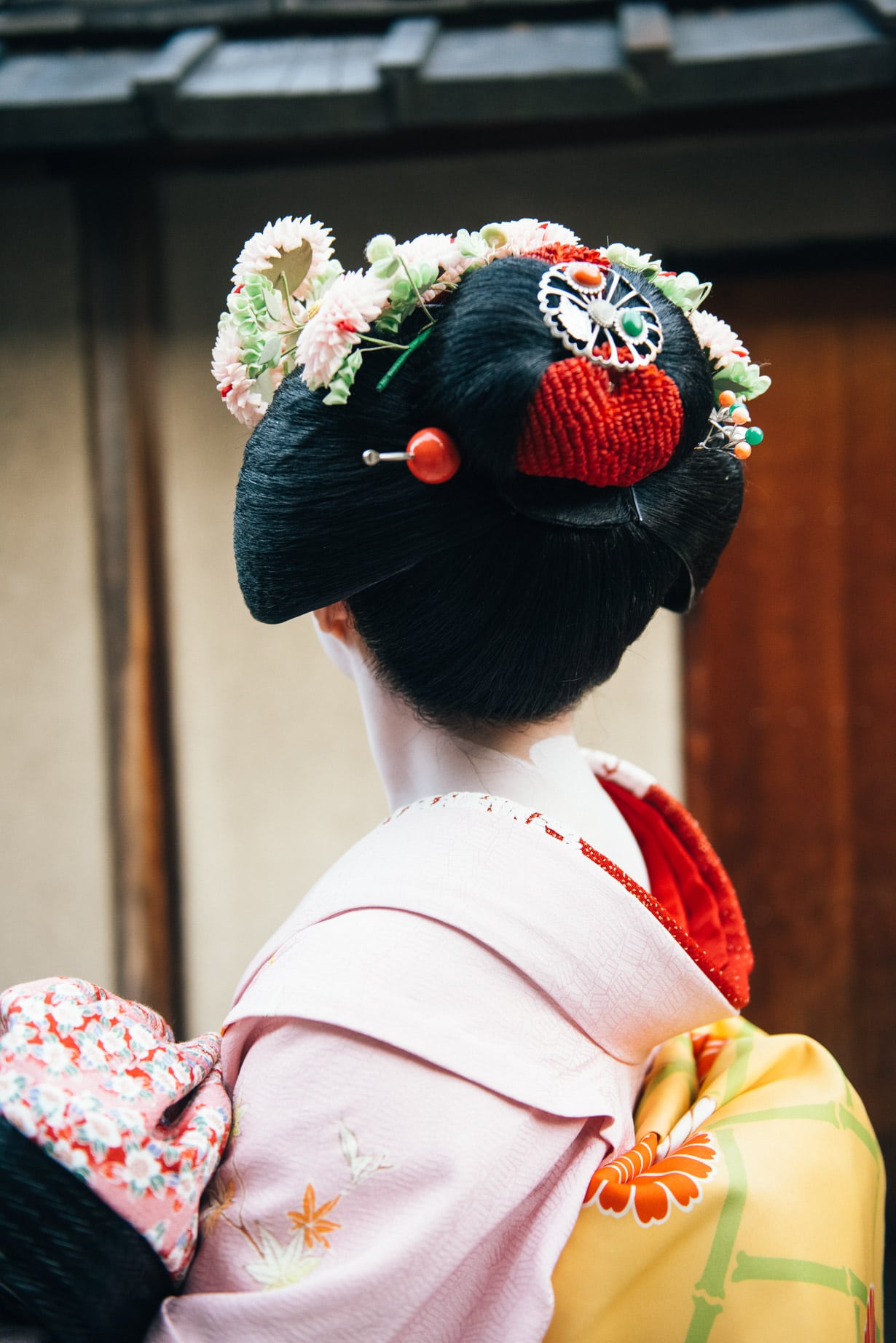 portrait realistic girl with red kimono geisha intricate long hair